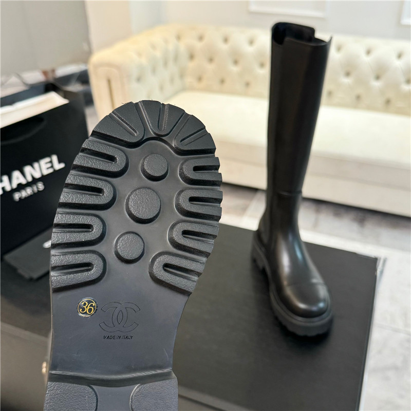 Ch**el knee-high calf leather boots