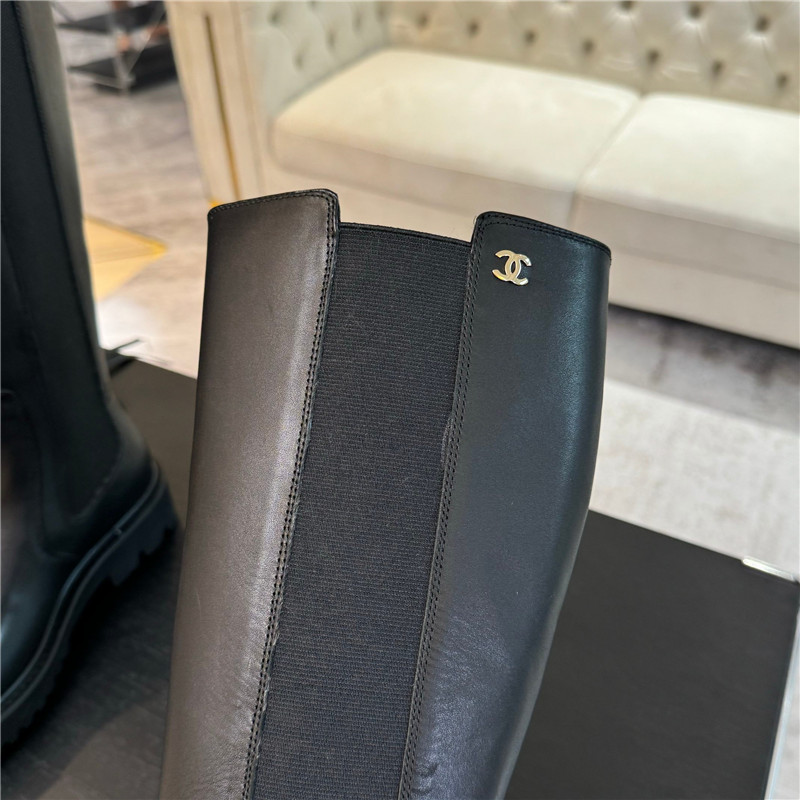Ch**el knee-high calf leather boots