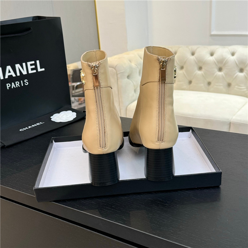 Ch**el beige calfskin block heel ankle boots