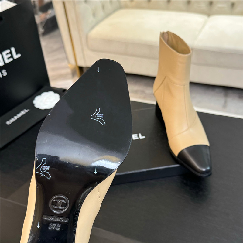 Ch**el beige calfskin block heel ankle boots