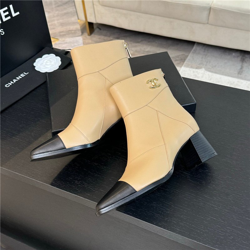 Ch**el beige calfskin block heel ankle boots