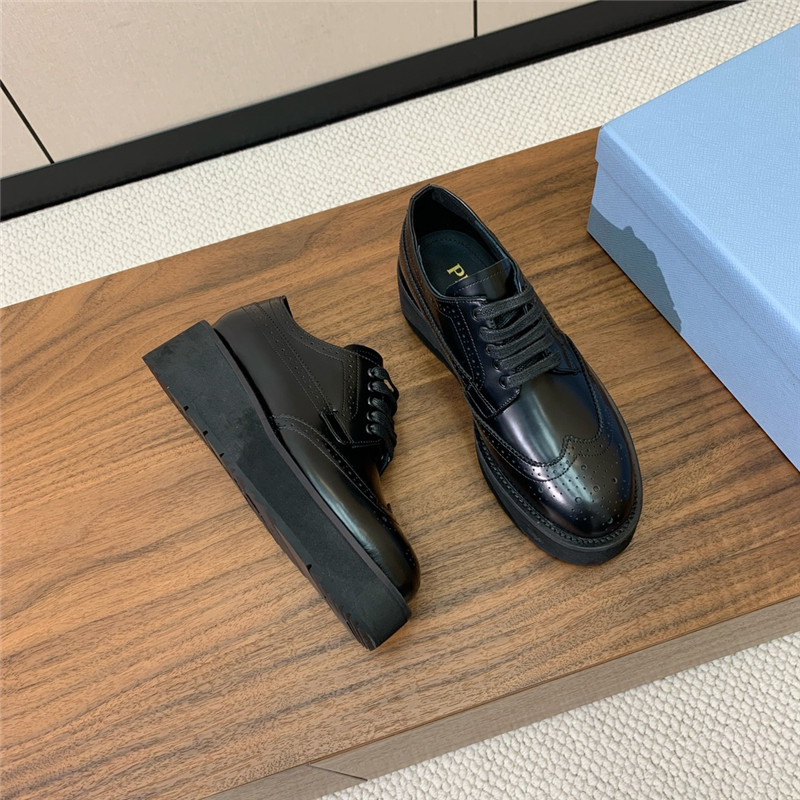 Pra*a black brushed leather derby brogue shoes
