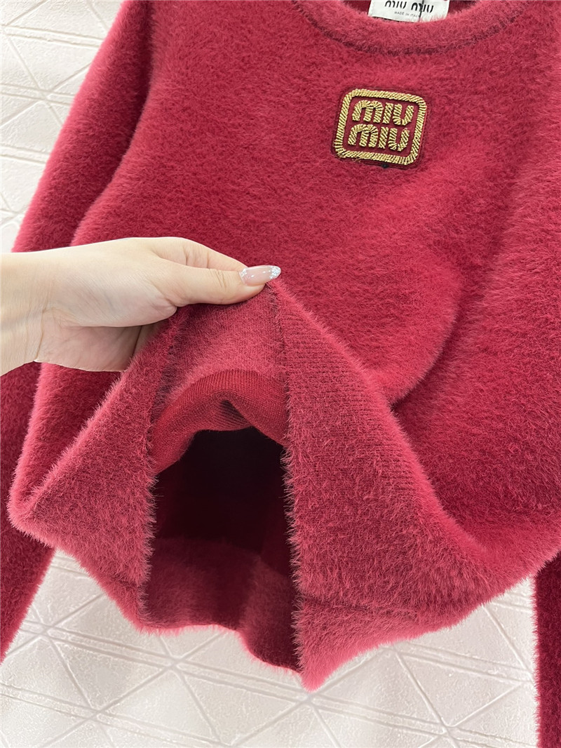 Miu Miu Burgundy Logo-Embroidered Wool Sweater