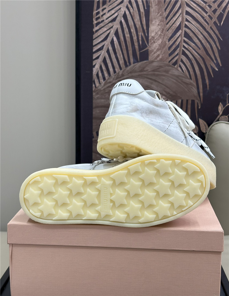 Miu Miu Bleached Leather Low Top Sneakers