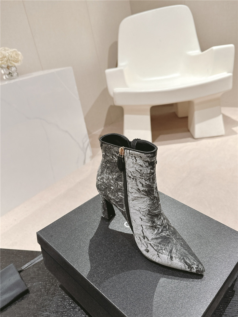 Ch**el heel silver velvet pointed toe boots