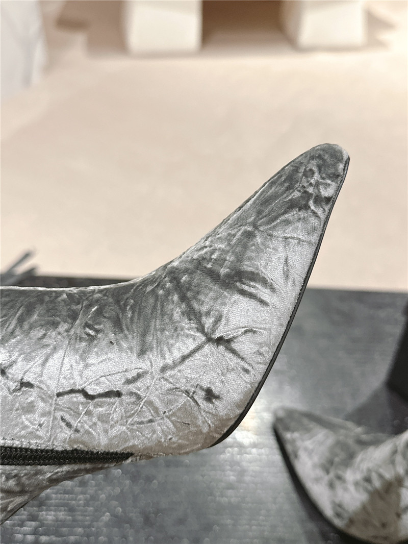 Ch**el heel silver velvet pointed toe boots