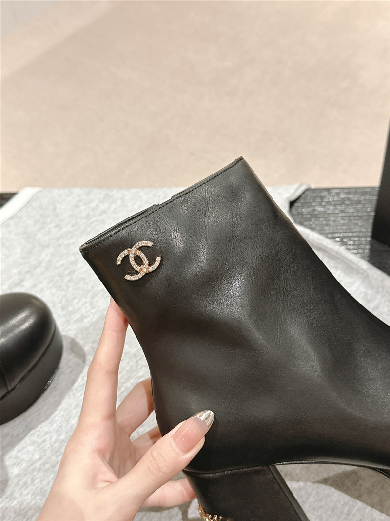 Ch**el platform calfskin block heel ankle boots for women