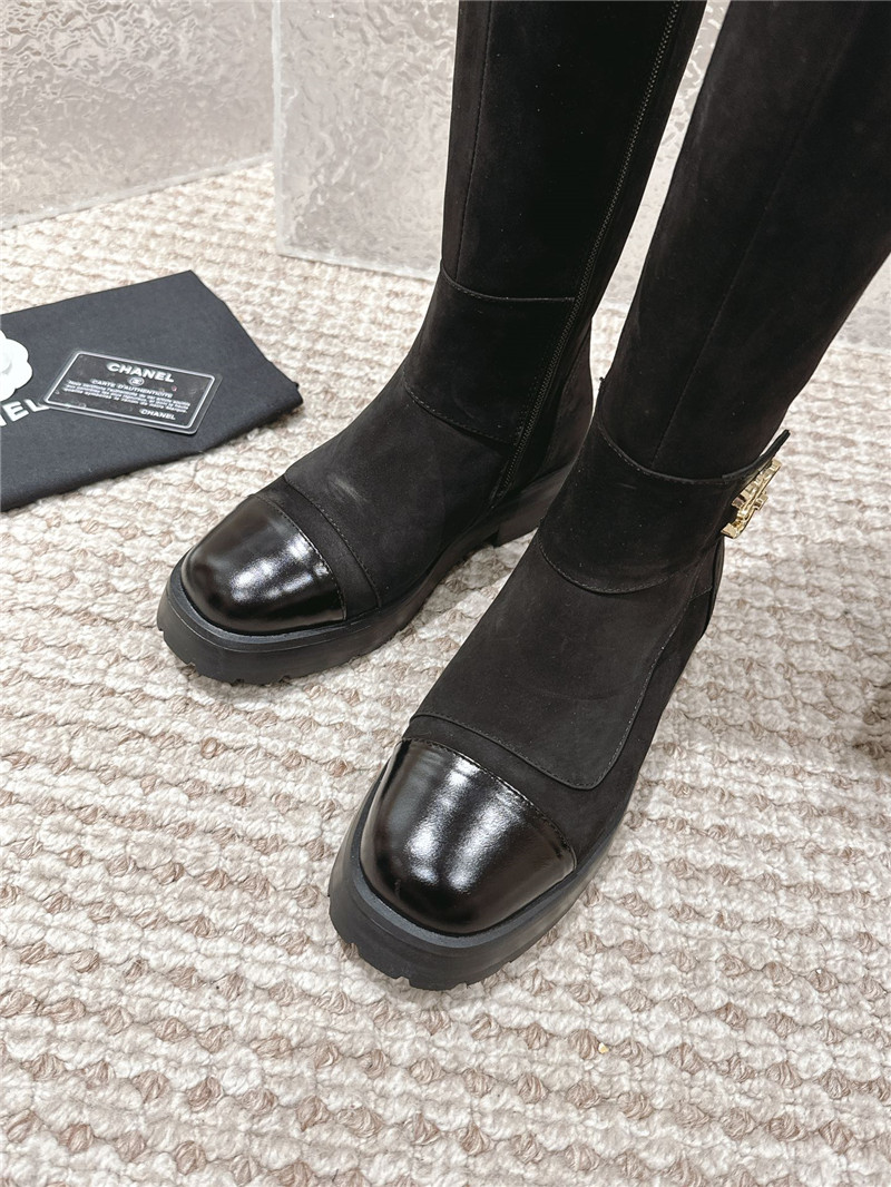 Ch**el suede patent leather knee-high boots