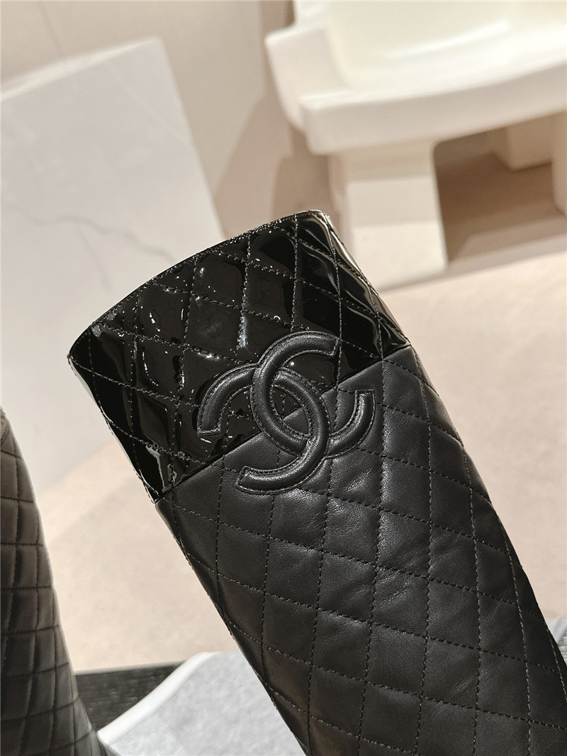 Ch**el logo black quilted knee-high boots