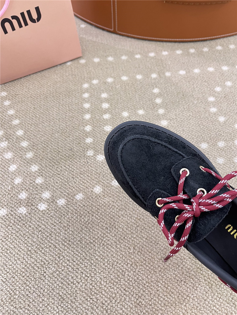 Miu Miu Lace-Up Black Suede Loafers