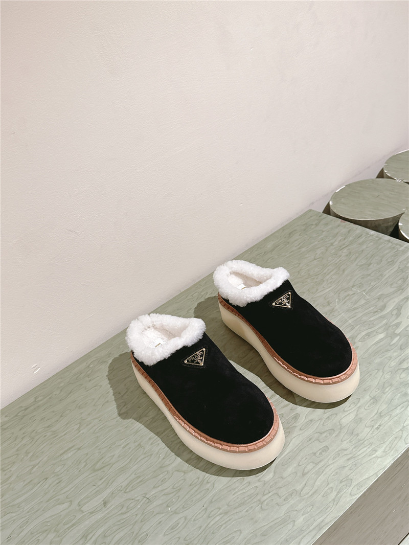 Pra*a platform shearling black suede slippers