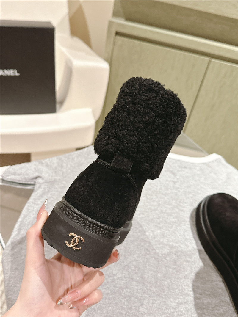Ch**el black suede shearling ankle boots