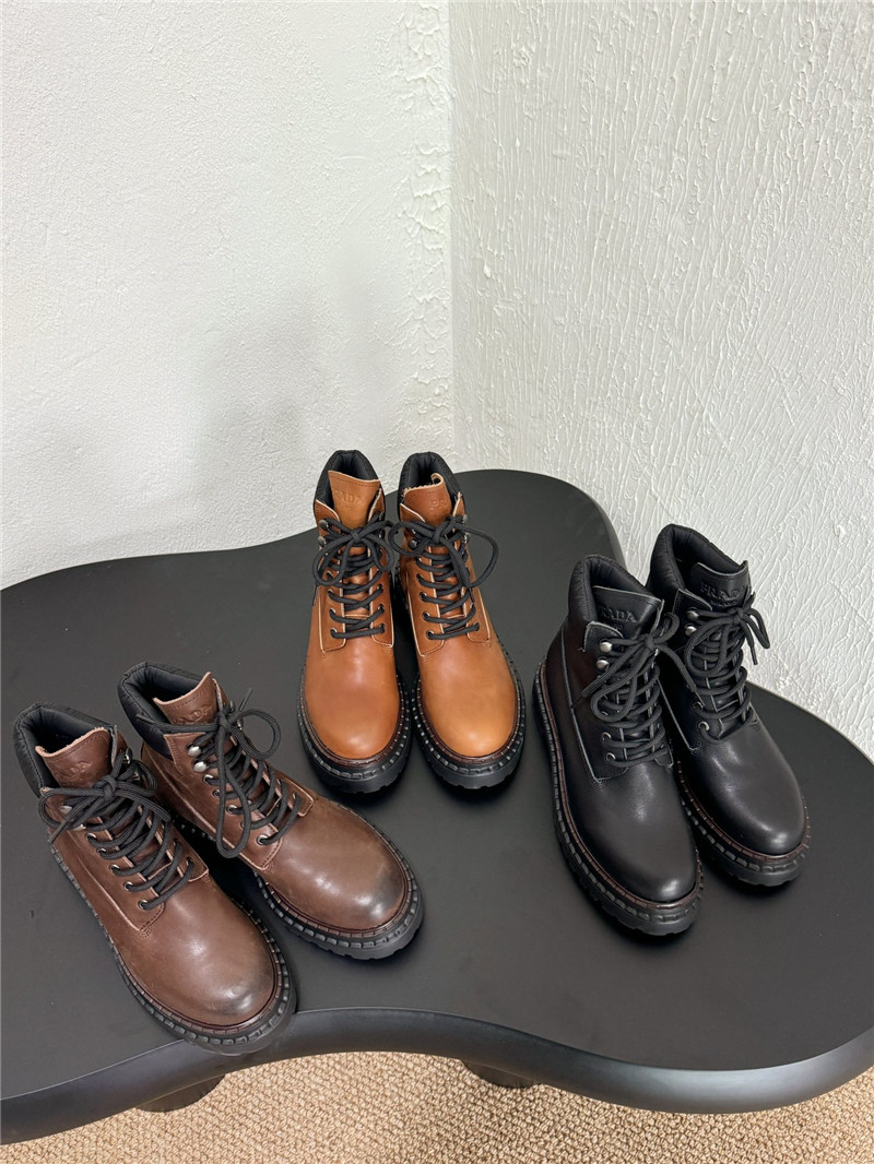 Pra*a leather and re-nylon booties