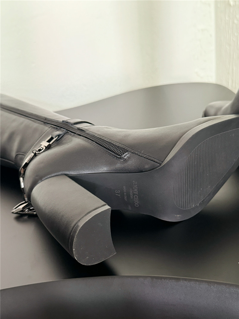 J1m*y Ch00 black calfskin knee high boots
