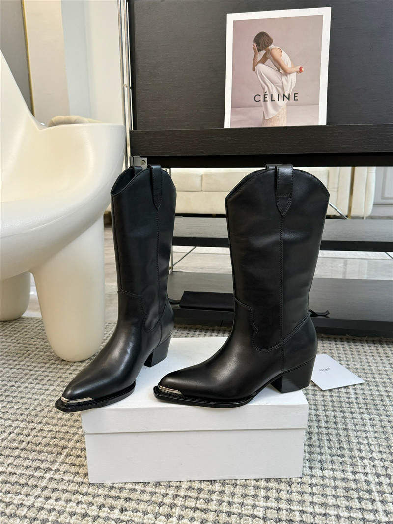 Ce1i*e black calfskin leather cowboy mid boots