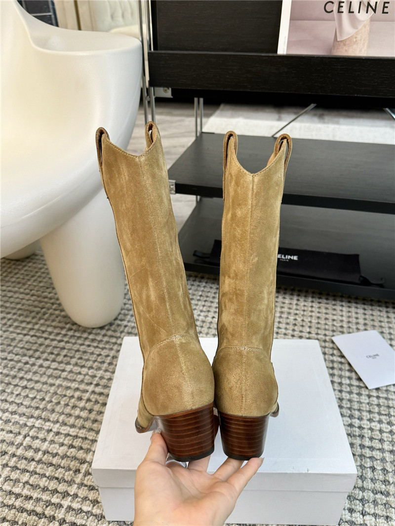Ce1i*e brown suede leather cowboy mid boots
