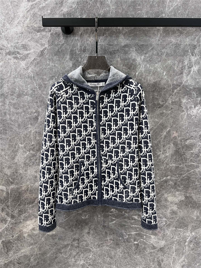 D10r oblique zip-up hooded cardigan in navy