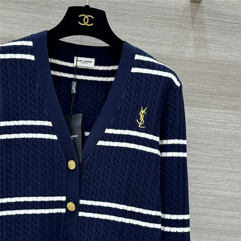 Y51 logo stripe cable knit cardigan in navy