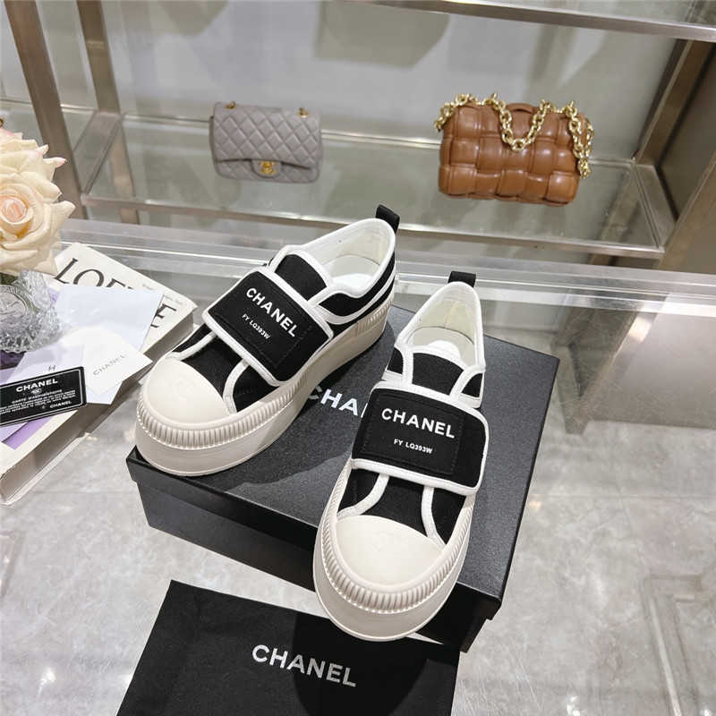 Ch**el black and white canvas velcro sneakers