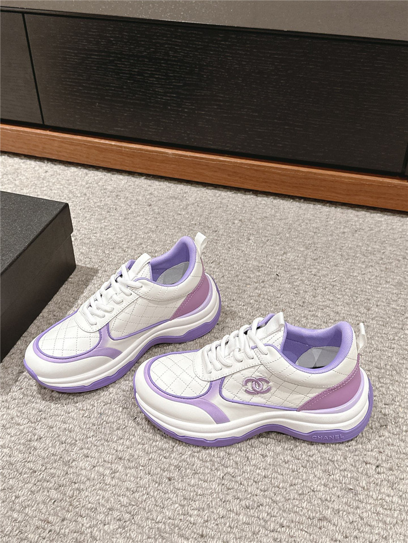 Ch**el logo purple white calfskin sneakers