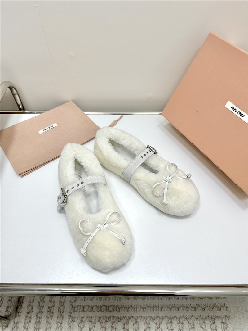 Miu Miu Natural Shearling Ballerinas