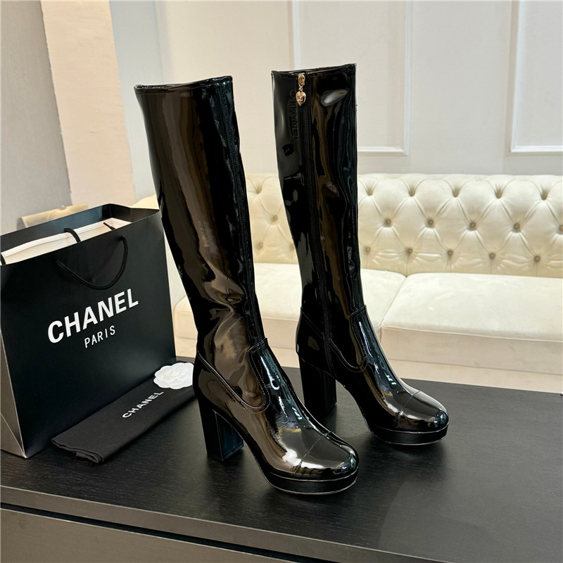 Ch**el patent leather knee high boots
