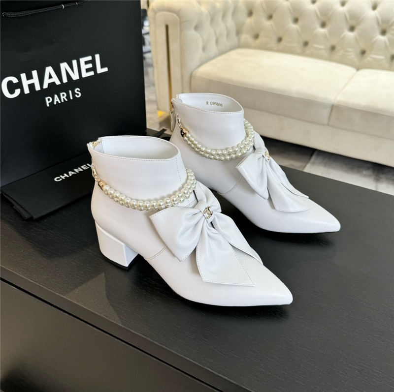 Ch**el pointed toe pearl bow ankle boots
