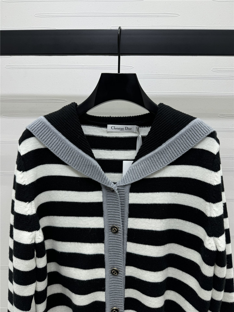 D10r marinière stripe wool cardigan grey