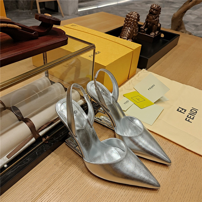 F**di first leather sculpted-heel pumps silver