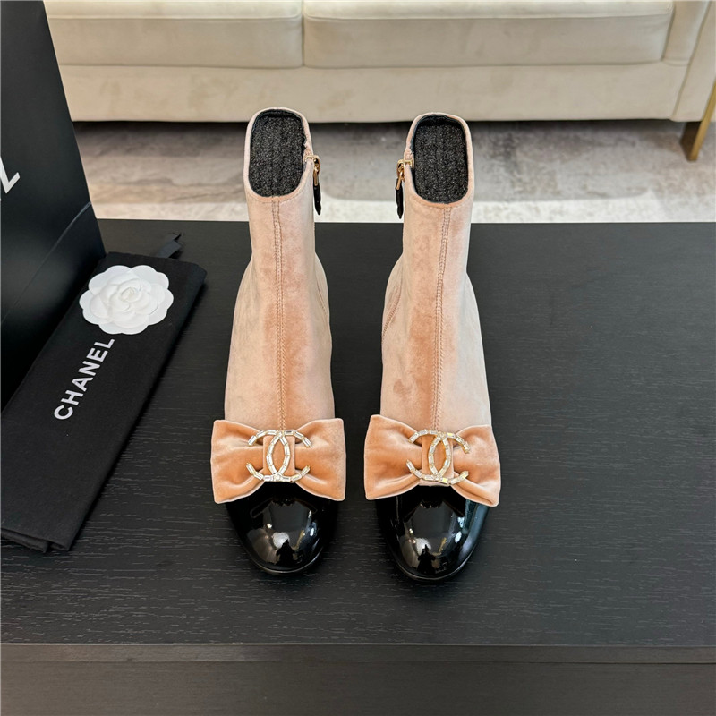 Ch**el pink velvet bow ankle boots