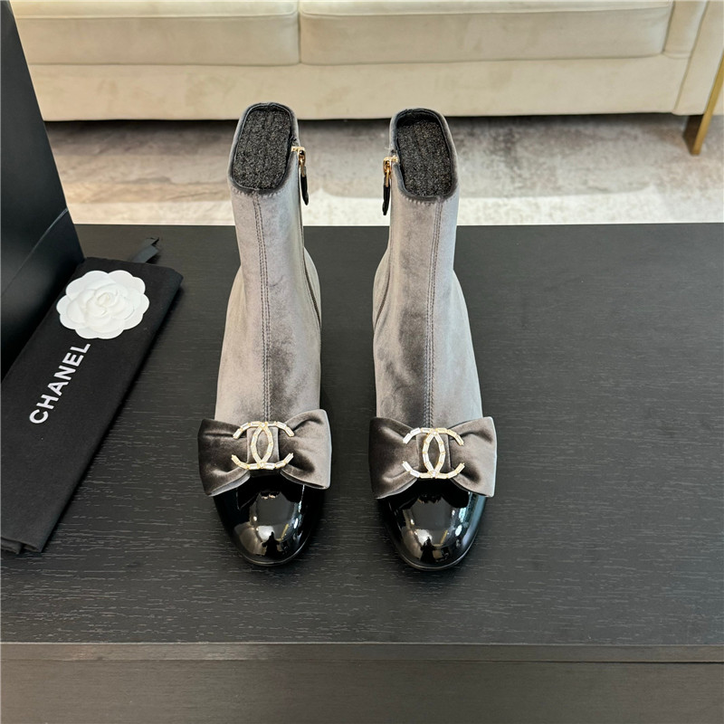 Ch**el velvet bow ankle boots