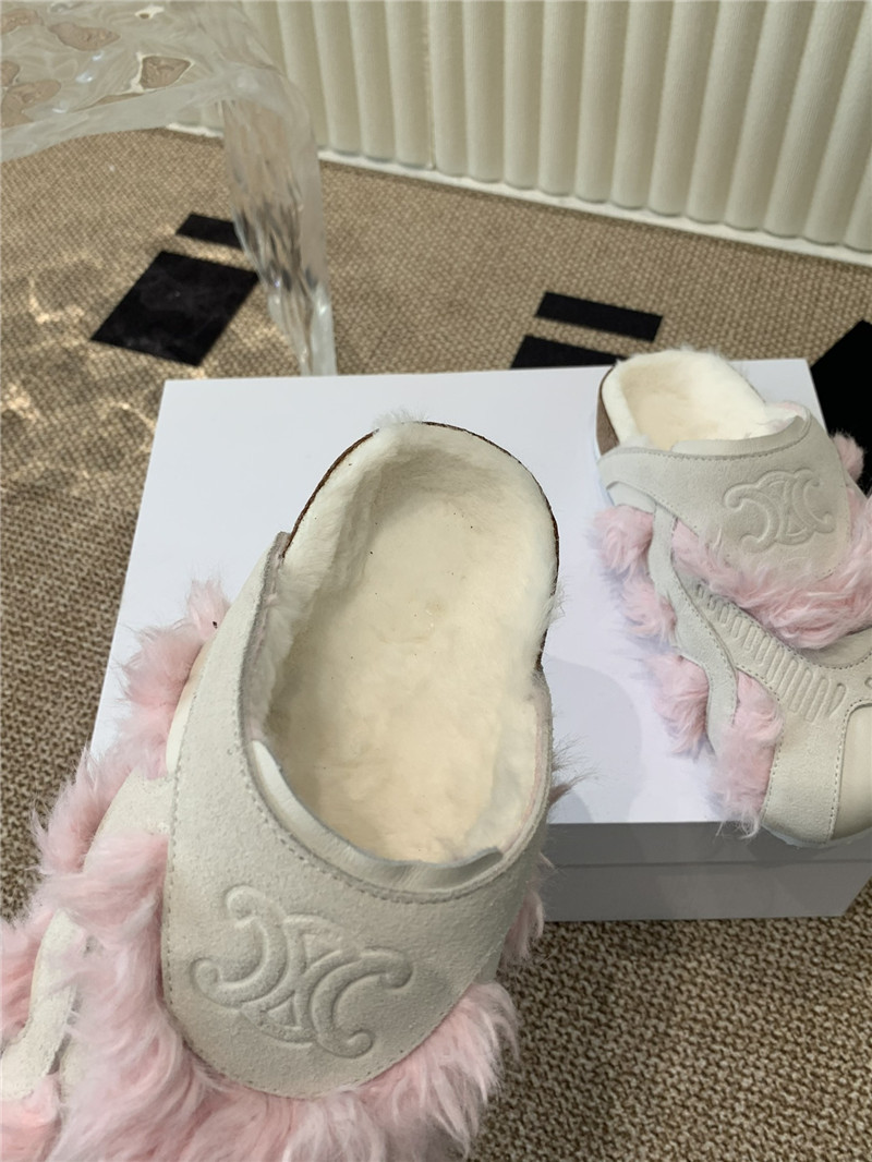 Ce1i*e suede and shearling fur mules grey/pink