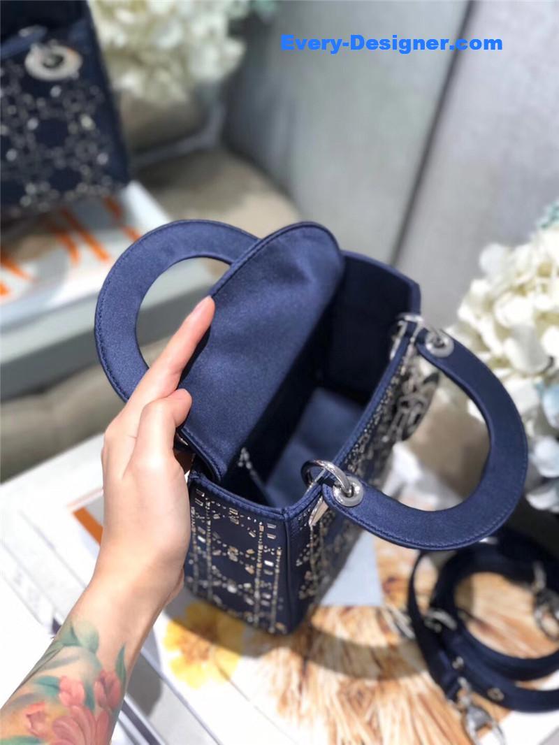 mini lady D10r bag black strass cannage satin