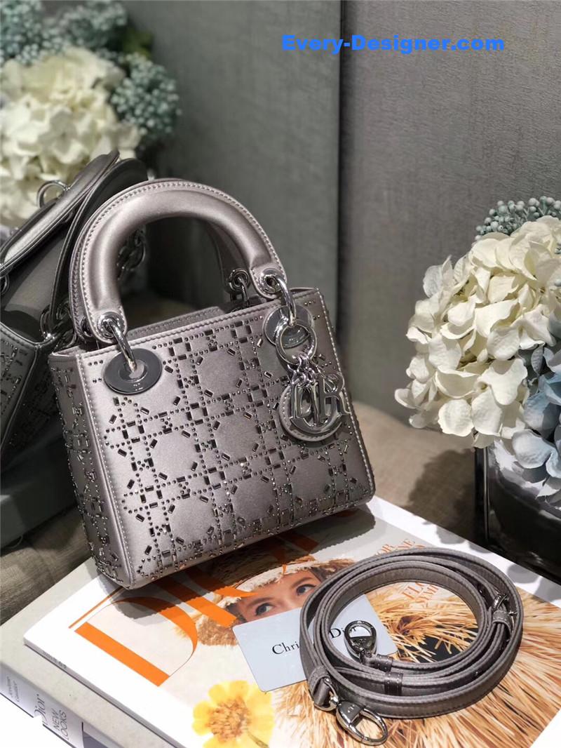 mini lady D10r bag black strass cannage satin