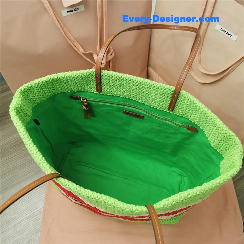 M1um1u straw woven cotton tote bag