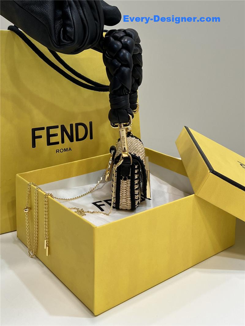 F**di nano baguette raffia charm mini bag