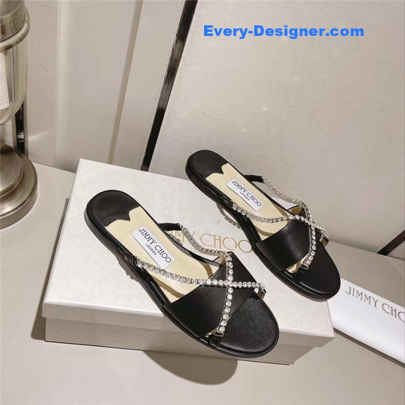 J1m*y Ch00 strappy rhinestone slides