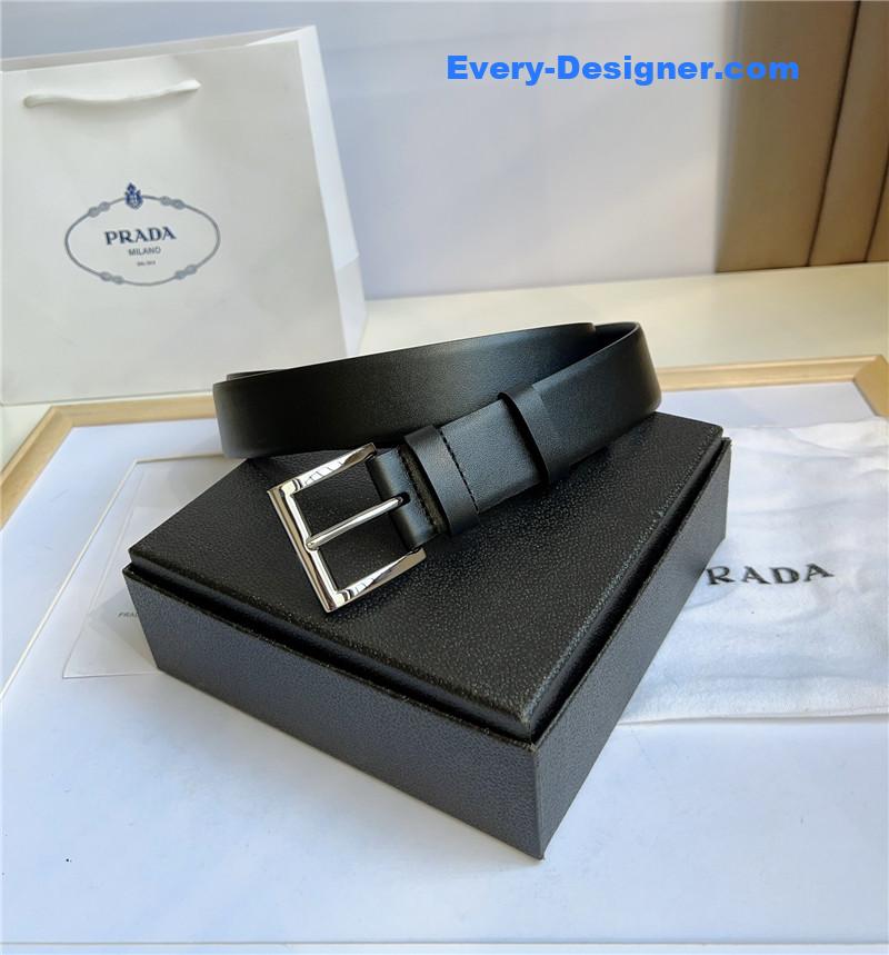 Pra*a saffiano leather triangle logo belt