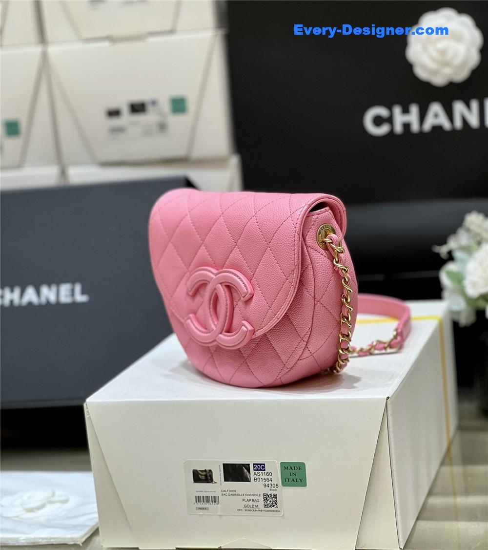 Ch**el haas lychee leather pink saddle bag