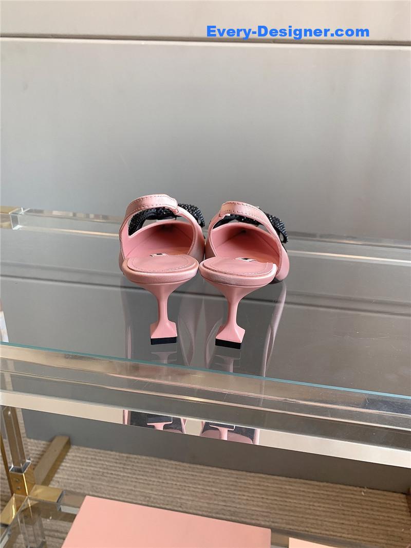 M1um1u new pointed bowknot kitten heels
