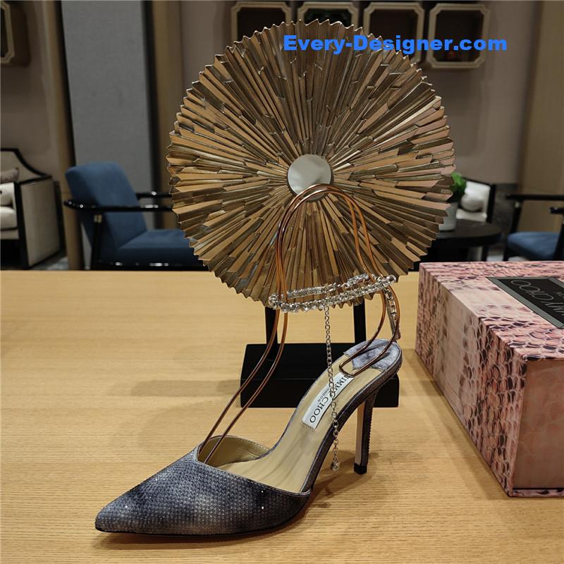 J1m*y Ch00 crystal chain heeled sandals