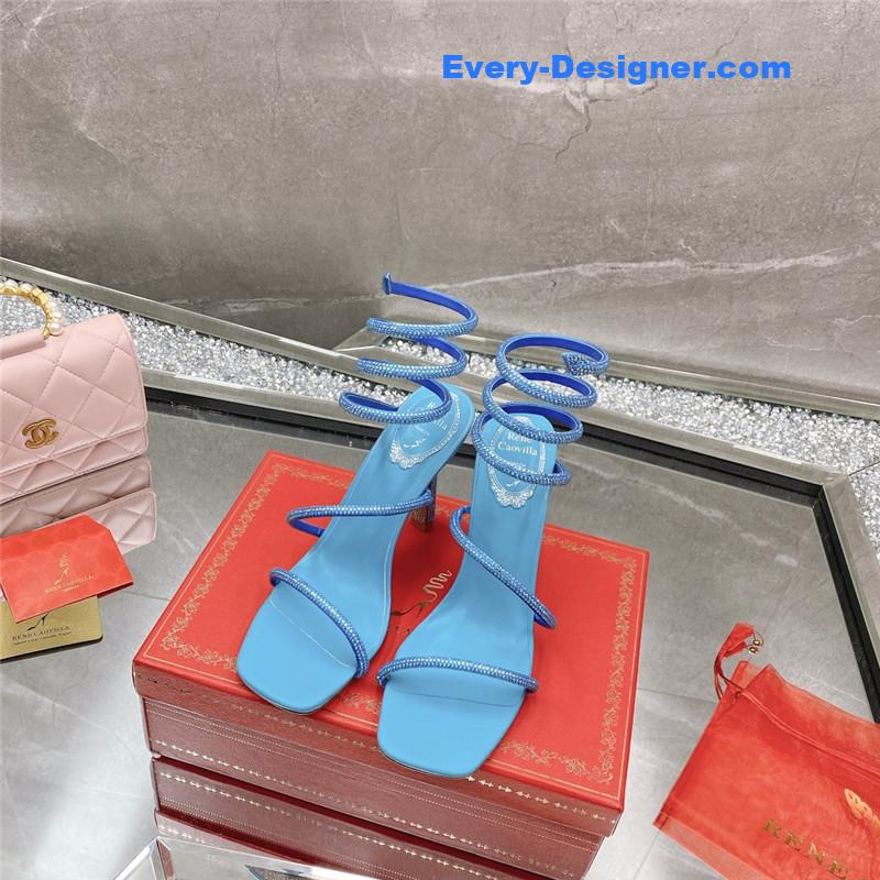 Rᴇɴᴇ Cᴀᴏᴠɪʟʟᴀ diagonal strap rhinestone inlaid sandals