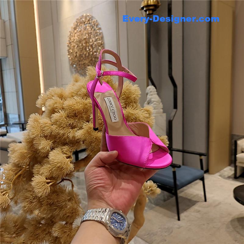 J1m*y Ch00 handmade satin panel peep-toe sandals
