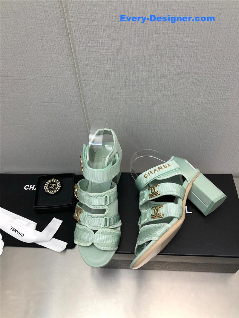 CC chain cloth head chunky heel shoes