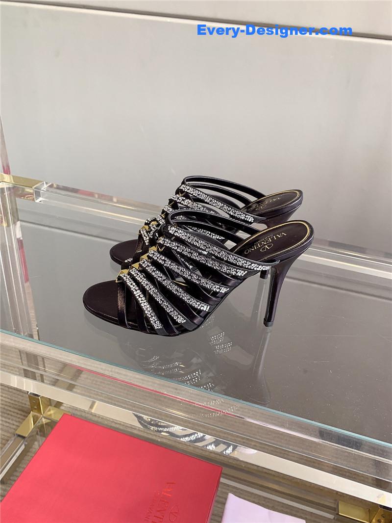 Va1e*ntin0 rhinestone high heel slippers