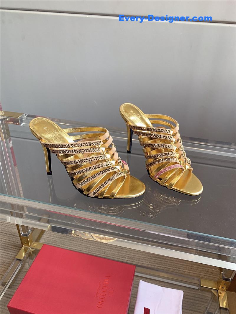 Va1e*ntin0 rhinestone high heel slippers