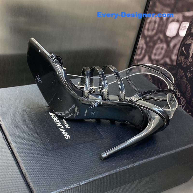 Y51 letter logo rhinestone buckle high heel sandals