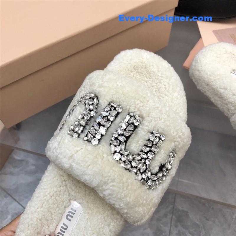 m1um1u D1am0nd buckle wool slippers