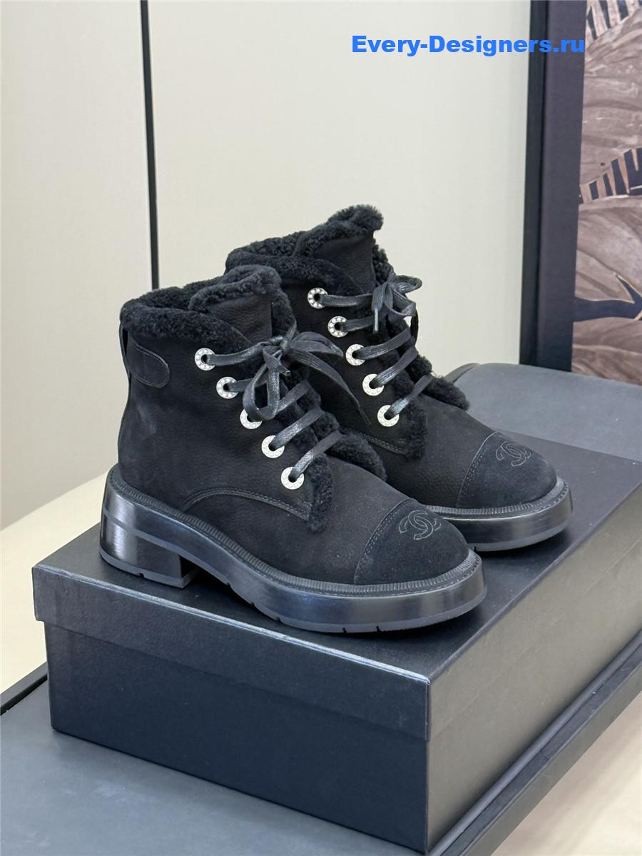 Ch**el black fur ankle boots