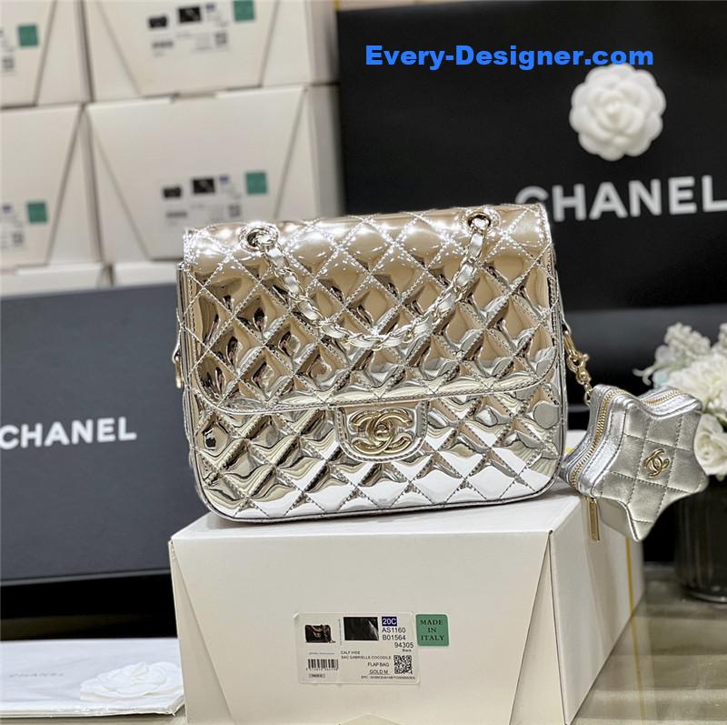 Ch**el patent leather silver double backpack